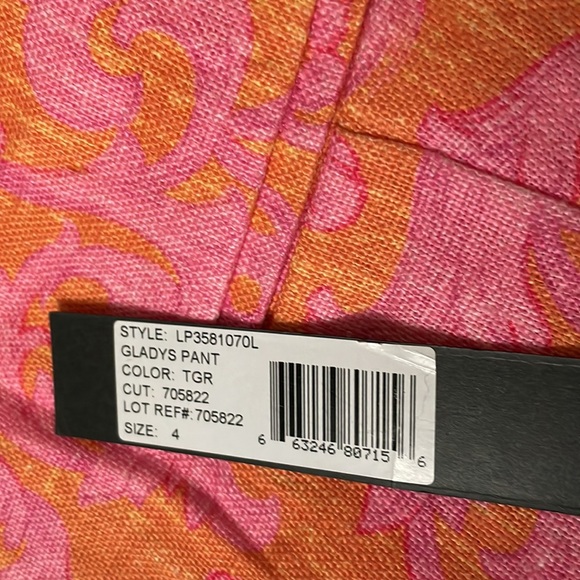 Elizabeth and James Gladys retro style tangerine pattern linen pant sz 4 NWT - Picture 2 of 5